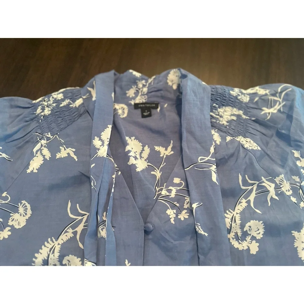 Ann Taylor Floral Tie Neck Puff Sleeve Blouse Top Size S sample Blouse Tag - Picture 5 of 12